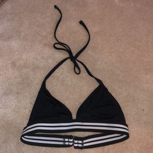 Victoria's Secret Black Halter Bikini Top with Striped Elastic Band